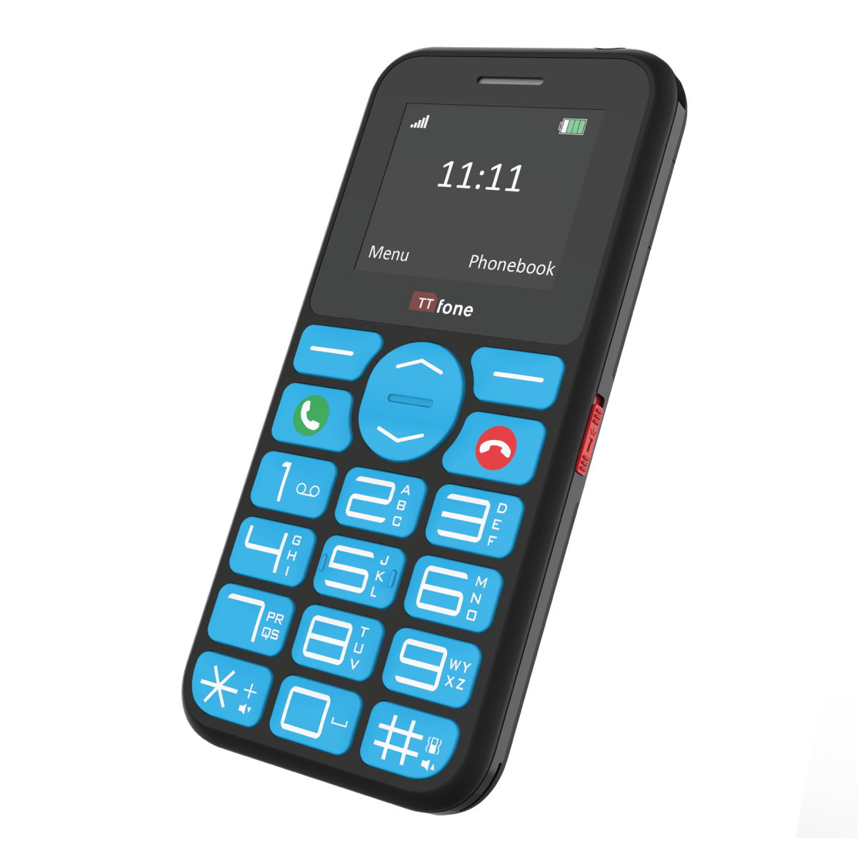 The TT190 is a straightforward 2G mobile phone with large, separated buttons, talking keys and simple menu navigation. It has a classic candy-bar design and physical keypad for calling and texting.